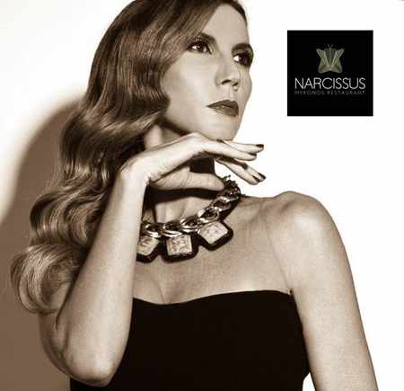 Promotional image for the Ioanna Sevoupoulou live music show at Narcissus restaurant Mykonos