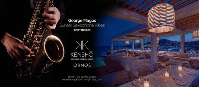 Kensho Ornos hotel Sunset Saxophone Vibes events with George Magos every Monday during summer 2019
