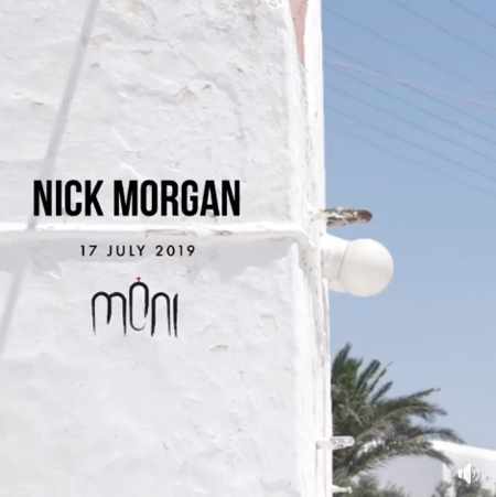 Advertisement for DJ Nick Morgan show at Moni club on Mykonos