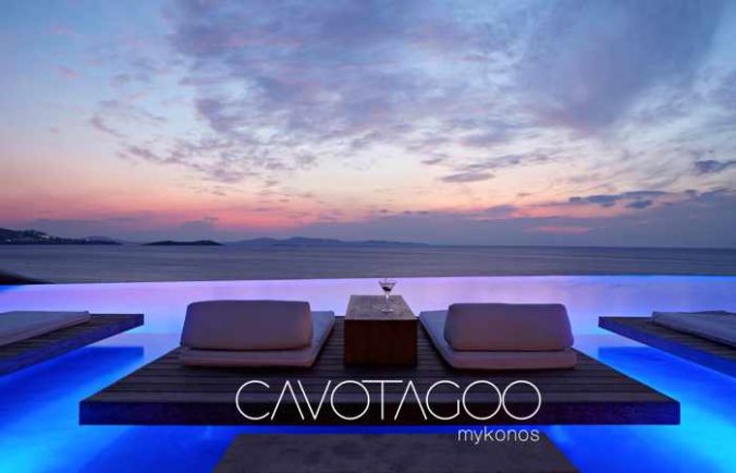 Promotional ad for the Mykonos Mystique Party at Cavo Tagoo Hotel July 20