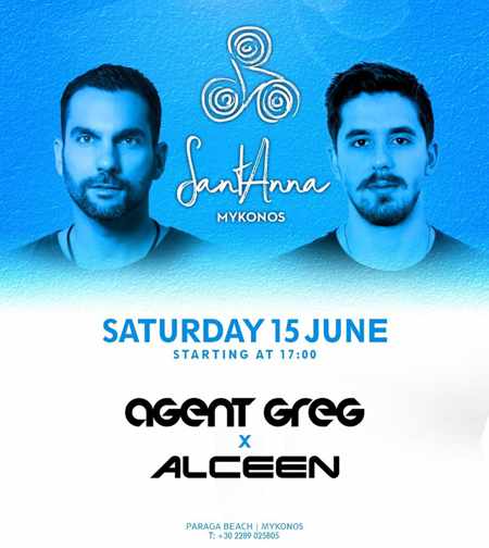 Promotional ad for DJs Agent Greg and ALceen at SantAnna Mykonos June 2019