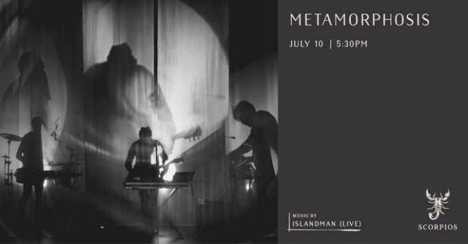 Promotional ad for the Metamorphosis event at Scorpios Mykonos on July 10