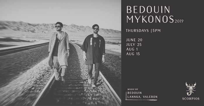 Promo ad for the Bedouin Mykonos 2019 events at Scorpios Mykonos