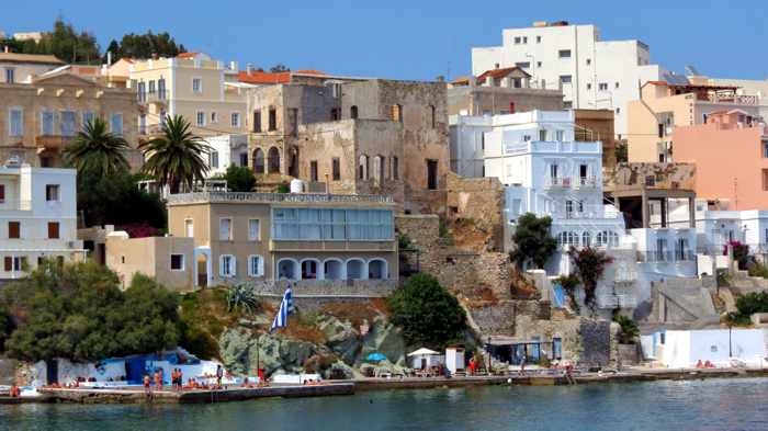 Greece, Greek Islands, Cyclades, Siros, Syros, Syros island, Vaporia, Vaporia Syros, buildings, architecture, seaside, town, coast, 