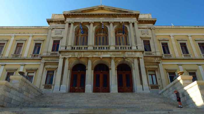 Greece,Greek islands, Cyclades,Siros,Syros,Syros island, town, town hall, Syros Town Hall, building, Neoclassical, architecture