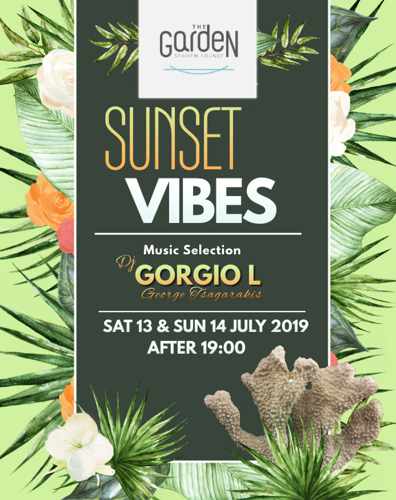 The Garden of Mykonos sunset vibes events on July 13 and 14