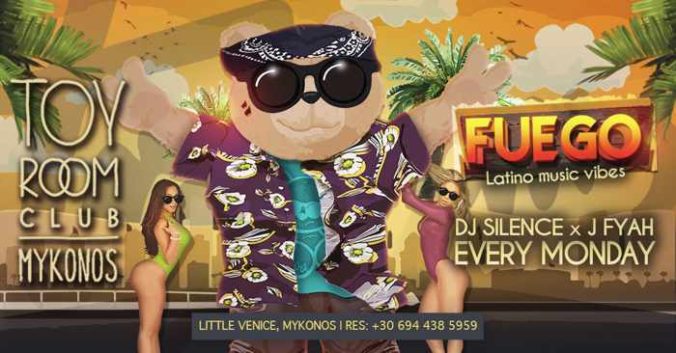 Promotional image for Toy Room Club Mykonos Fuego Latin parties summer 2019