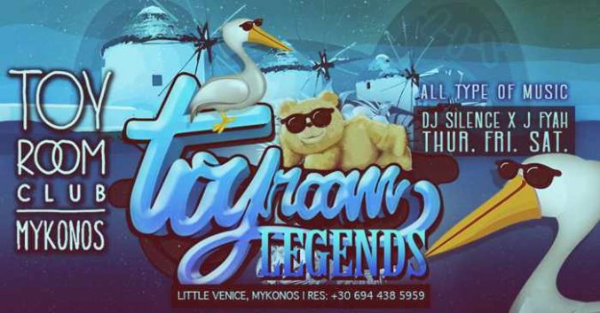 Promotional image for Toy Room Club Mykonos Legends parties during summer 2019
