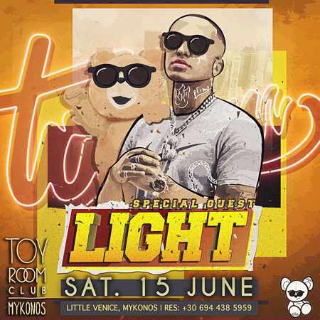 Promotional image for singer rapper Yung Light appearance at Toy Room Club Mykonos