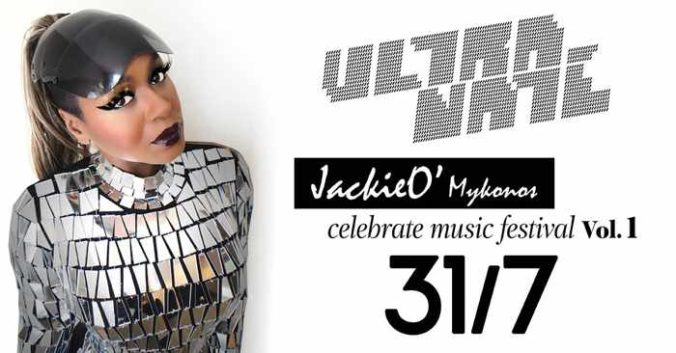 Promotional image for the Ultra Nate Celebrate Music Festival event at JackieO Beach Mykonos July 31