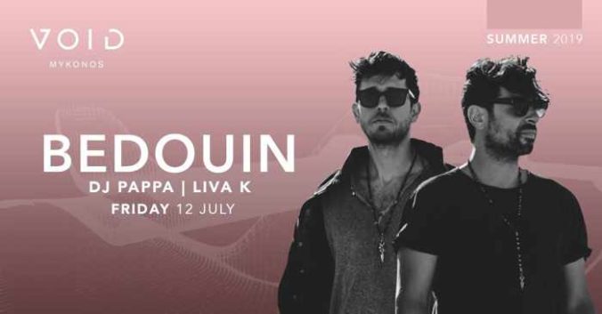 Promotional ad for Bedouin show at Void club Mykonos July 12