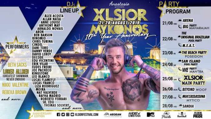 2019 Mykonos XLSIOR Festival party and DJ lineup