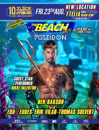 XLSIOR Mykonos Festival beach party on August 23 at Ftelia Beach Club