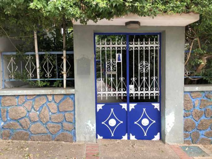 Greece, Greek island, Saronic island, Poros, Poros Greece, Poros island,, gate, wall, stone wall, house, villa