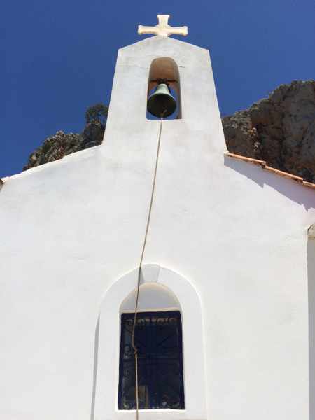 Greece, Peloponnese, Karathona, path, trail, coast, church path, Agios Nikolaos Church, Agios Nikolaos Church at Karathona, church bell, belfry