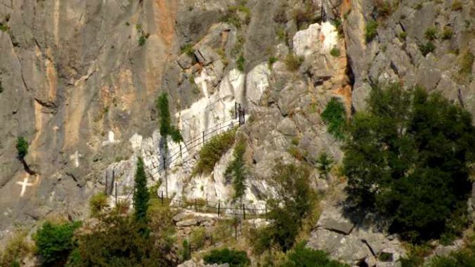 Greece, Peloponnese, Nafplio, Karathona, Karathona Bay, church, cave church, cave church at Karathona,