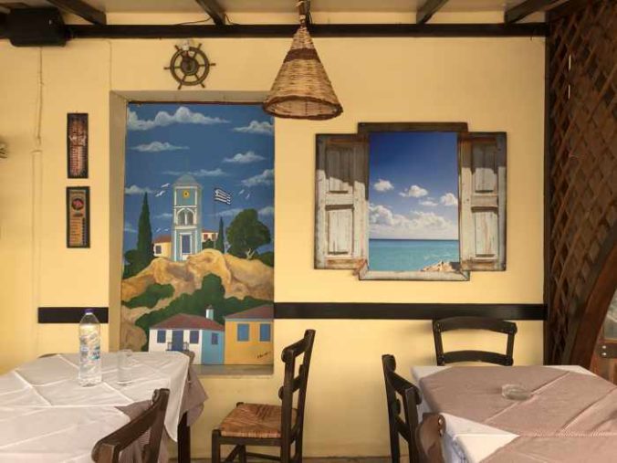 Greece, Greek island, Saronic island, Poros, Poros Greece, Poros island, taverna, Greek taverna, mural, wall mural, artwork, Poros Town, restaurant,