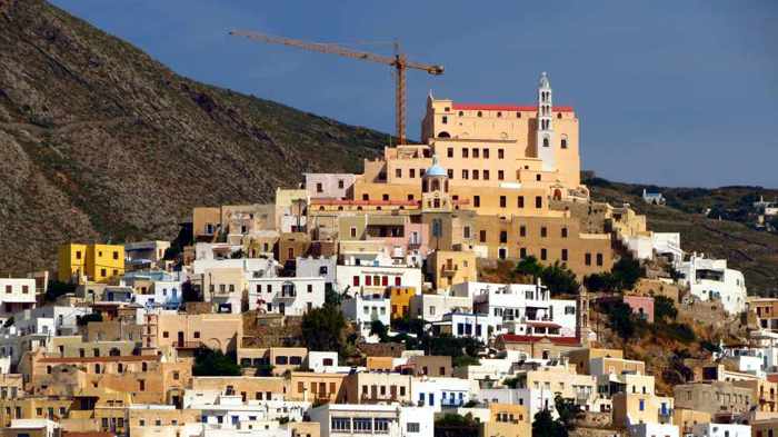 Greece, Greek Islands, Cyclades, Siros, Syros,Syros island, Ano Syros, Ano Syros village, village, buildings, hill