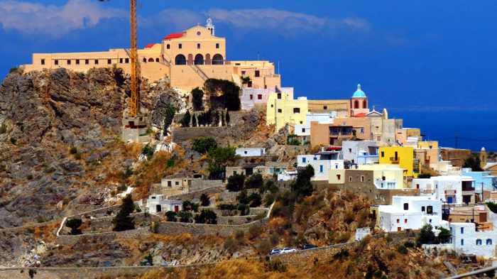 Greece, Greek Islands, Cyclades, Siros, Syros,Syros island, Ano Syros, Ano Syros village, village, buildings, hill