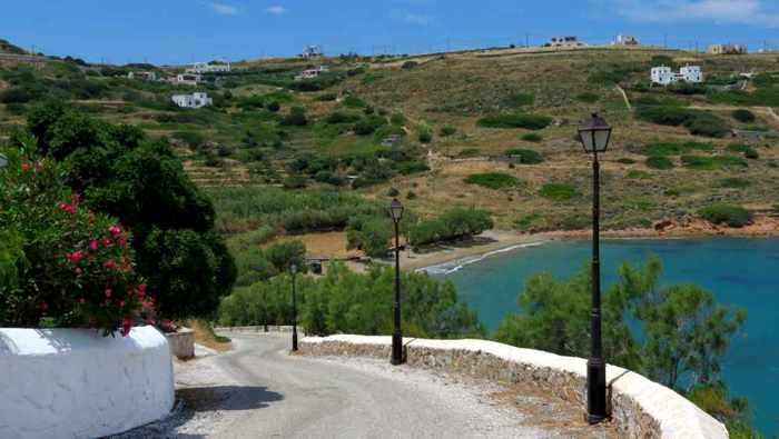 Greece, Greek Islands, Cyclades, Siros, Syros, Syros island, sea, coast, beach, Lotos, Lotos Beach, Lotos Beach Syros, beach, sea, trees, road,