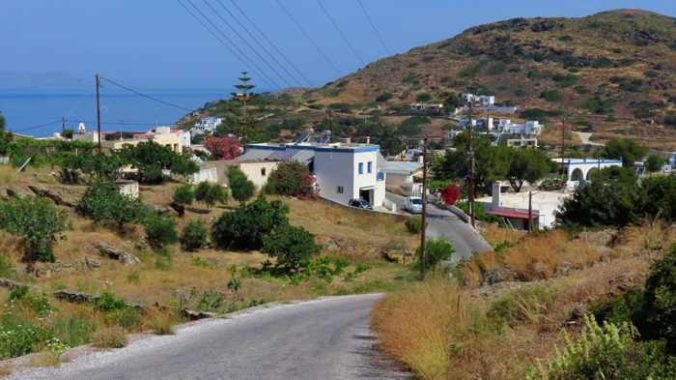 Greece, Greek Islands, Cyclades, Siros, Syros, Kini Bay, Kini beach, Kini village, landscape, road, hill