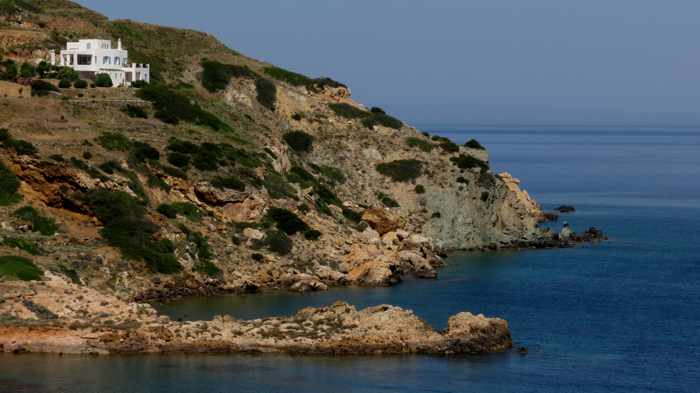 Greece, Greek Islands, Cyclades, Siros, Syros, Kini Bay, Kini beach, Kini village, landscape, coast, seaside, villa, house, building