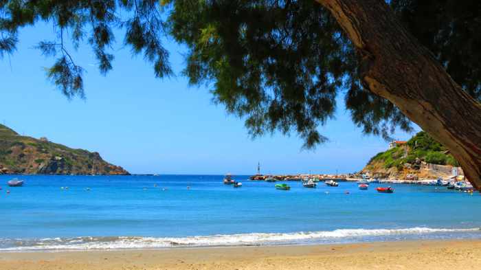 Greece, Greek Islands, Cyclades, Siros, Syros, Kini Bay, Kini beach, Kini village, landscape, coast, seaside, beach, Kini Beach, Kini Beach Syros, sand, sea,