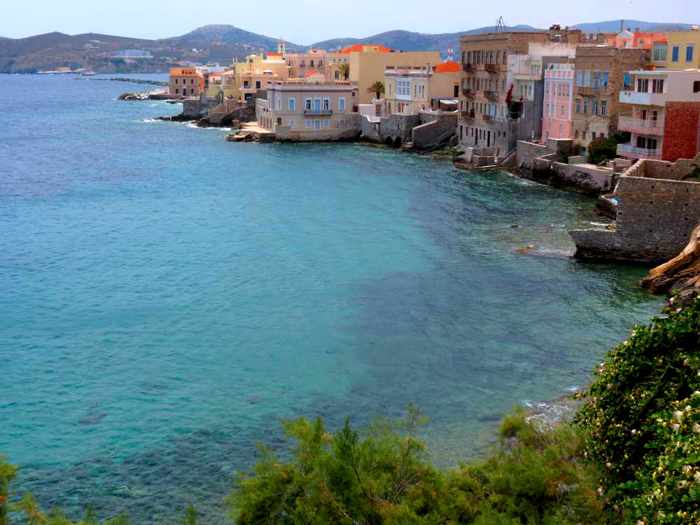 Greece, Greek Islands, Cyclades, Siros, Syros, Syros island, Ermoupoulis, town, city, seaside, coast, shore, buildings, Vaporia,