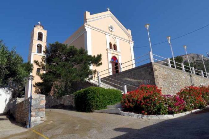 Greece, Greek Islands, Cyclades, Siros,Syros, Syros island, Kini, Kini Bay, Kini Bay Syros, Sini village, village, church, building, Catholic Church,