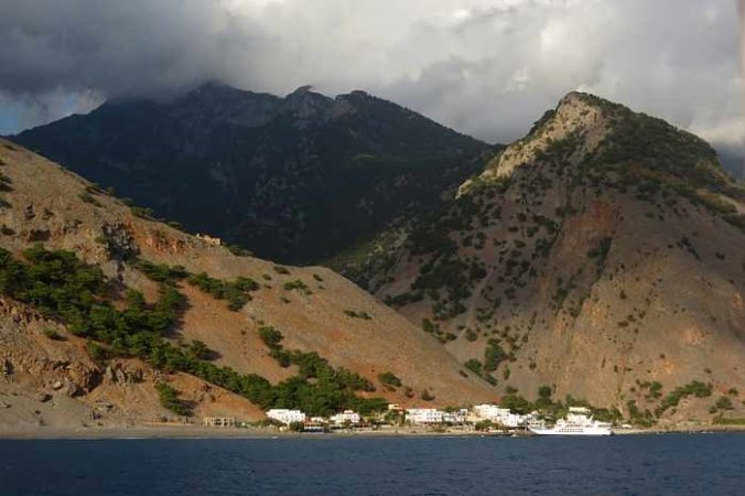 Greece, Greek islands, Crete, southwest Crete, Agia Roumeli, village, coast, mountains, Samaria Gorge,