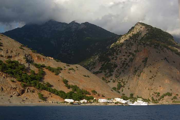 Greece, Greek islands, Crete, southwest Crete, Agia Roumeli, village, coast, mountains, Samaria Gorge, 