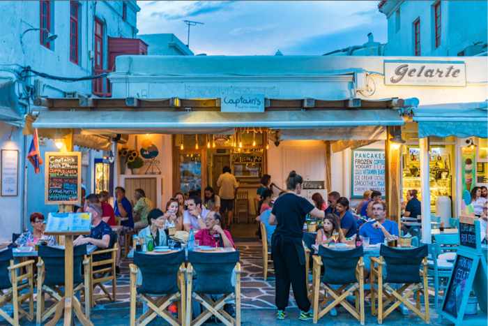 Greece, Greek Islands, Cyclades, Mikonos, Mykonos, Mykonos Town, restaurant, taverna, mezedopoleio