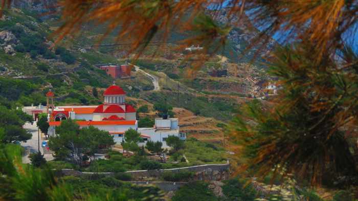 Greece, Greek islands, Cyclades, Siros, Syros, Syros island, Kini, Kini Bay, Kini Syros, Kini village, monastery, Agia Varvara Monastery Syros, 