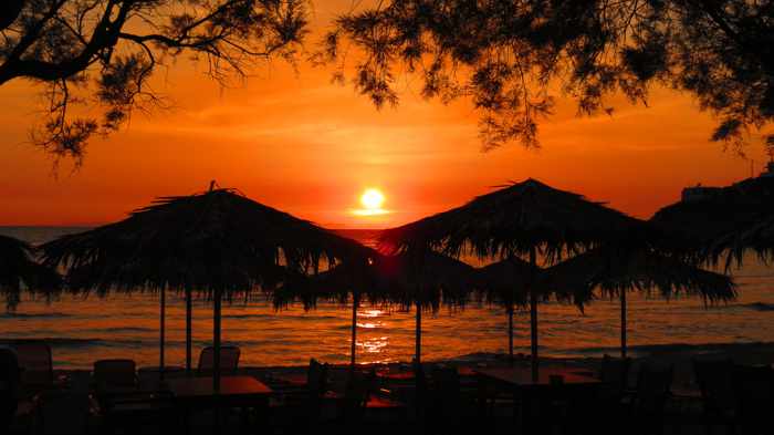 Greece, Greek islands, Siros, Syros, Syros island, Kini, Kini beach, Kini beach Syros, Kini Syros, beach, organized beach,sandy beach, sunset, 