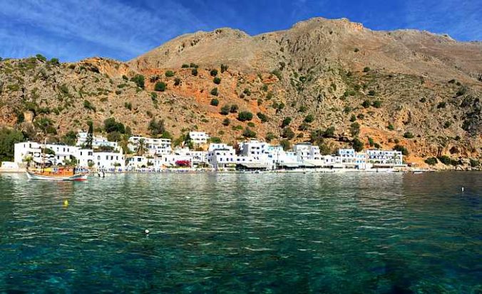 Greece, Greek islands, Crete, southwest Crete, Loutro, Loutro village, village, mountains, coast, seaside