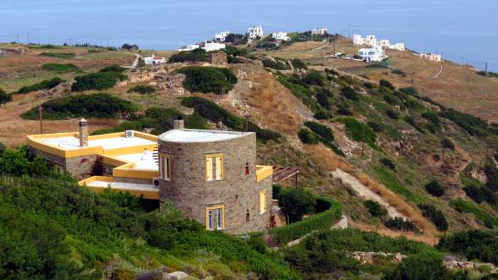 Greece, Greek islands, Cyclades, Siros, Syros,Syros island, trail, footpath, path, walking route, hiking trail, hiking, landscape, buildings, houses, villas