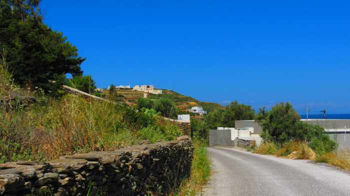 Greece, Greek islands, Cyclades, Siros, Syros, Syros island, Kini, Kini Bay, Kini village, road, countryside