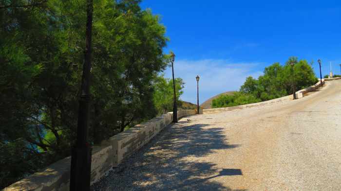 Greece, Greek islands, Cyclades, Siros, Syros, Kini, Kini Syros, Lotos, Lotos beach, Lotos beach Syros, beach road, road, hill