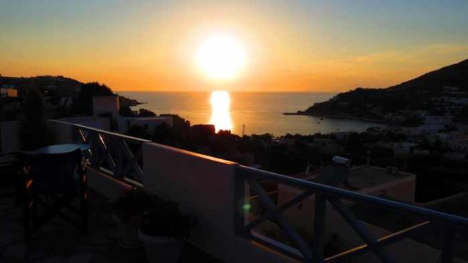 Greece, Greek islands, Cyclades, Siros, Syros, Syros island, Kini Bay, Kini, Kini Bay on Syros, Kini Bay Rooms & Apartments, accommodations, veranda view, terrace view, patio view, sunset, sunset view,