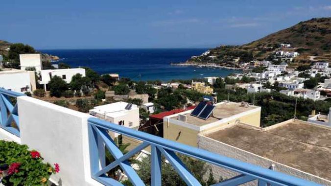 Greece, Greek islands, Cyclades, Siros, Syros, Syros island, Kini Bay, Kini, Kini Bay on Syros, Kini Bay Rooms & Apartments, accommodations, veranda view, terrace view, patio view, sunset, sunset view,