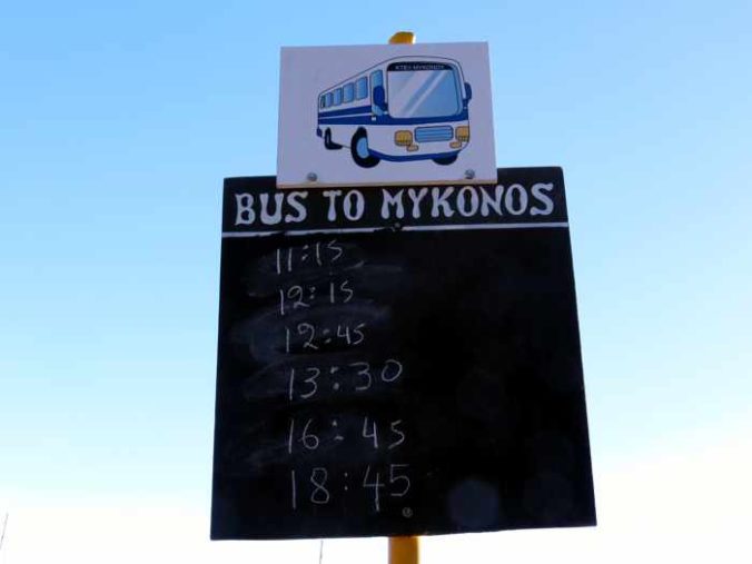 Greece, Greek islands, Cyclades, Mikonos, Mykonos, Tourlos, Mykonos bus,bus stop, bus timetable, Tourlos bus