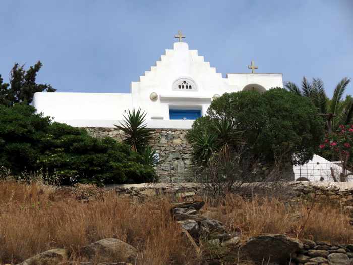 Greece, Greek islands, Cyclades, Mikonos, Mykonos, church, building, hillside