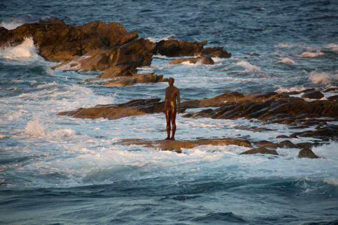 An Antony Gormley sculpture on the coast of Delos island seen in a photo from the NEON page on Facebook