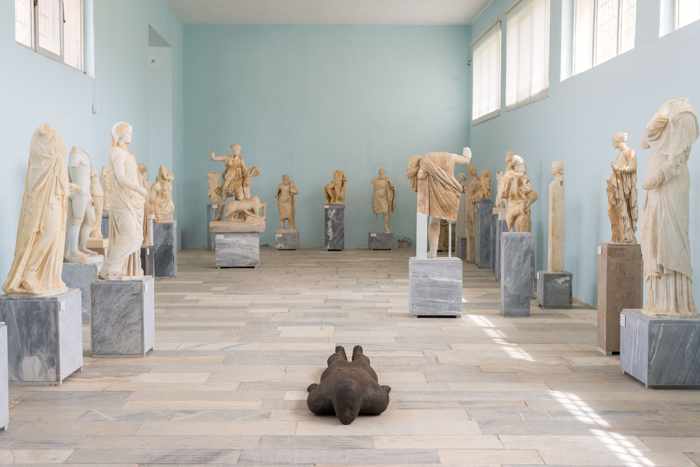 Photograph of the Antony Gormley sculpture Shift II from 2000 in the Delos Archaeological Museum