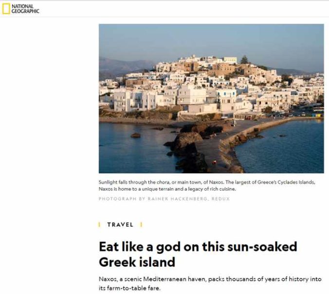 Screenshot of National Geographic June 27 2019 article about Naxos cuisine