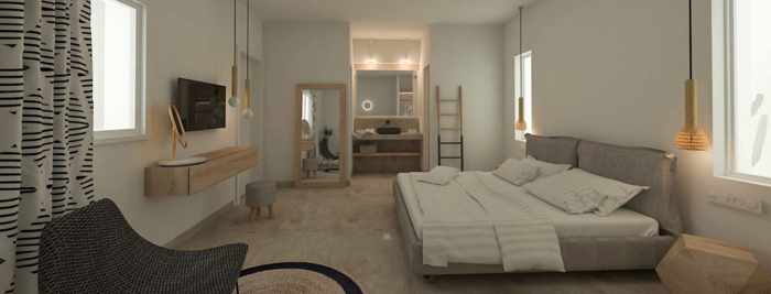 Apiro Mykonos hotel website photo of a standard triple room interior