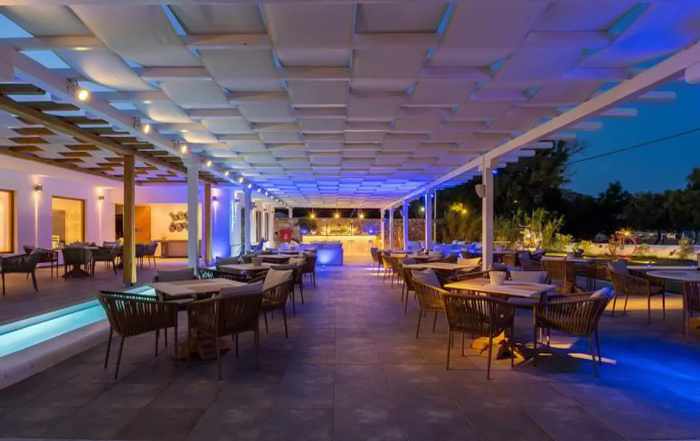 Blue Fusion Art Restaurant Mykonos open air dining patio photo from the restaurant page on Facebook