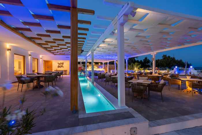 Blue Fusion Art Restaurant Mykonos patio photo from the restaurant website