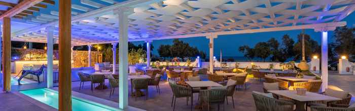 Blue Fusion Art Restaurant Mykonos patio photo from the restaurants website