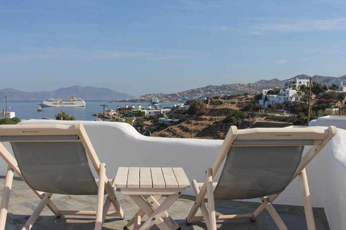 Crystal View Mykonos social media photo of the view from a patio at one of its studio apartments